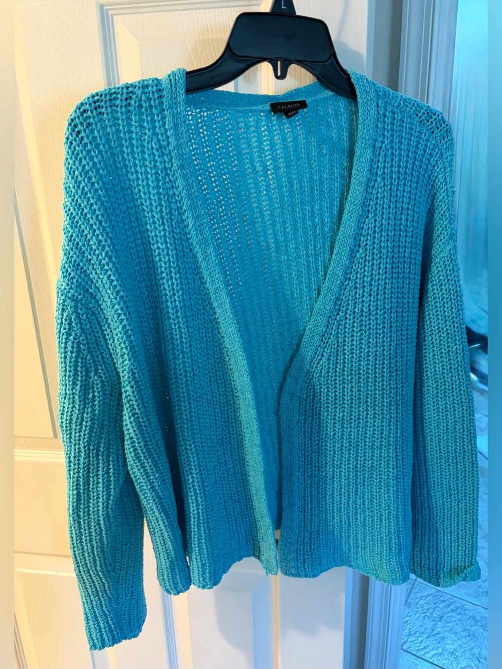 Talbots Bright Turquoise Open-Front Knit Cardigan